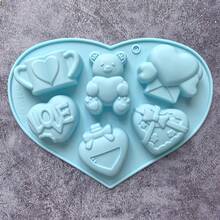 多色创意情人节爱心熊杯香薰皂模具，DIY心形糖果干果布丁巧克力硅胶模具，香薰蜡烛皂家居装饰硅胶模具情人节礼物 - 多色(愛心小熊) - 查看 11
