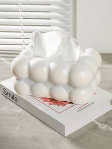 1pc Luxury Modern Cotton Candy Design Plastic Tissue Box Holder, White Cloud Shaped Tissue Dispenser, Suitable For Living Room, Bedroom, Office, Bathroom, Dining Room, Kitchen, Rectangular Creative Tissue Paper Organizer, Home Decor Accessory, Applicable For Home And Restaurant - Multicolor - View 3