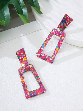 1 par färgglada geometriska fyrkantiga örhängen, modeörhängen för kvinnor, sommarrese-/helgpresent