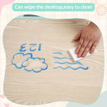 Juego de mesa y 4 sillas infantiles modernas, mesa infantil de 58 cm de altura ajustable y 4 sillas con patas antideslizantes, organizador de escritorio con diseño de grafiti, mesas multifunción para jardín de infancia o sala de estar (verde azulado). - Lago Azul - Ver 4