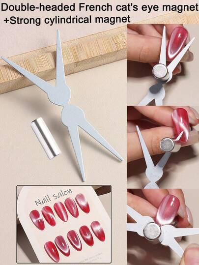 2pcs Double-Headed French Iron Magnet Nail Art Tool - Thick Powerful Cylindrical Magnetic Combination For Nail Accessories, Ideal For French Tip & Cat'S Eye Designs, Nail Art Supplies,Halloween Gifts, Christmas Gifts,Friend Gifts, Female Gifts,Suitable For Home Nail Salon DIY, Nail Art Supplies, Nail Art Tools, Back To School, Nail Art, Press-On Nails, Manicure And Pedicure Tools.