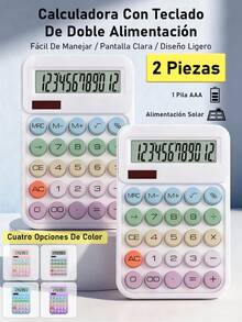 2/4/6  Pieza Calculadora De Escritorio Mecánica Con Teclado Mecánico De Colores Claros, Calculadora De Oficina 12 Dígitos Pantalla Grande. Doble Suministro De Energía (batería Solar + Batería) - 2 piezas - Ver 12
