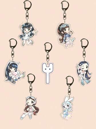 1个Kpop女团可爱新款牛仔裤亚克力钥匙扣，可爱兔子包包挂饰，手机配件，汽车钥匙扣，适合粉丝、朋友，最佳礼物，包包挂饰，汽车配件，送给老师、姐妹的礼物创意