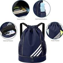 Mochila Deportiva con Cordón, Bolsas de Cuerdas para el Gimnasio, Mujer Hombre Mochila Cuerdas Impermeable Saco Gimnasia, con Compartimento de Zapatos y Bolsillo, para Yoga Natacion Fitness - Negro - Ver 5