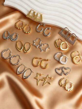 5/8 pares de pendientes clásicos de acero inoxidable de moda para mujer con forma de estrella pentagonal, estilo punk geométrico, huecos, simples y frescos, perforados, accesorios de joyería para regalo de cumpleaños