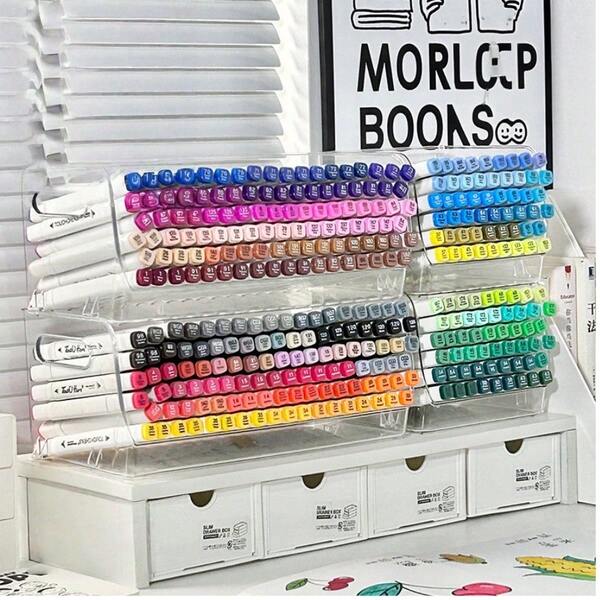 1pc Large Capacity Transparent Marker Pen Holder, Desk Organizer, Multi-Layer Brush Pot, Watercolor Pen Holder, Portable & Stackable For Girls & Kids