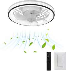 Megaluz LV34W12 Ventilador de techo con luz led y control remoto, 13", luz blanca fría, neutra y cálida, 6 aspas desmontables, Abanico de techo enchufe E27, 4 velocidades y motor silencioso (Blanco). - 1 - Ver 8
