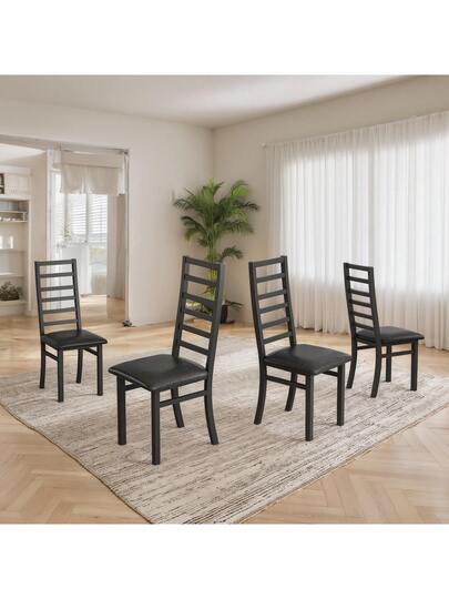 Dining Chairs Set Of 4, Steel Legs PU Leather Seat Kitchen, Living Room, Black, Grijs view 3