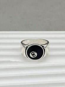 1pc Fashionable And Personalized European And American Design Black Eight Ball Ring Suitable For Men's Daily Wear - 彩色 - 查看 2