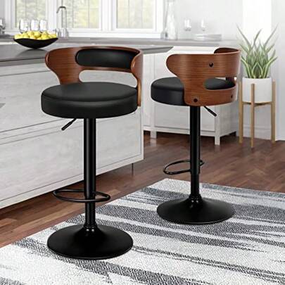 Set Of 2 Bar Stool Ramiro Adjustable Kitchen Stool Swivel Counter Wooden Dining Chair In 6182cm Seat Height With Gas Lift Black Bar Sets For Home Dining Room Cafe Shops Bars