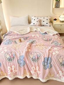 1pc Floral Pattern Soft & Warm Blanket, Thick & Cozy For Home Decor, Suitable For Bed, Sofa, Office, Room, Dorm, Machine Washable, Great Gift For Women, Suitable For Winter And All Seasons - Pink - View 2