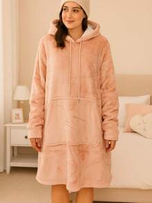 Maxi Sudadera Hoodie Cobija Unisex Suave Calientita Con Capucha Borrega Por Dentro - Rosa Pálido - Ver 3