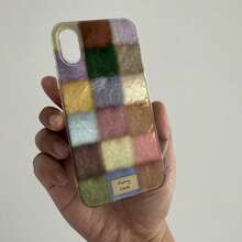 1 pieza Funda de teléfono de silicona suave compatible con iPhone 17, 17 Pro, 17 Pro Max, 16, 15, 14, 13, 12 Pro Max, con diseño a cuadros y bloques de color dopamina lindo y elegante