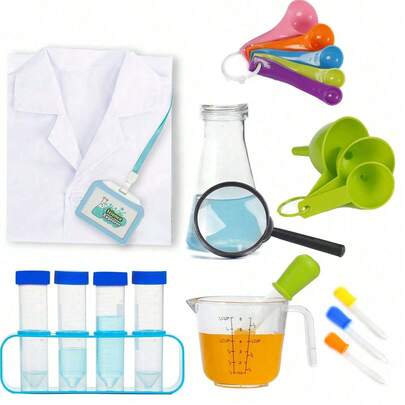 Lab Supplies: Reusable PP Lab Coat, 50ml Test Tubes, Test Tube Rack, 5ml Graduated Silicone Dropper, For Basic Chemistry Experiments And Educational Demonstrations,School Supplies,Back To School