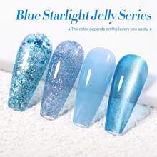 Glitter Gel Nail Polish - Blue Gel Polish LED Nail Art Manicure Kit 4PCS{Inchcolor_nameinch:InchBlueStarlightinch} - 藍星光 - 查看 10