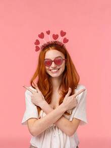 1pc-Fashionable Valentine's Day Red Sequin Heart Headband,Valentine's Day Red Love Party Sequin Headband,Pink Sequin Love Headband, Wedding Season Party Accessories,Party Birthday Hair Decor - Multicolor - View 5