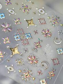 1 Stück neue chinesische bohemian Muster Nagel Aufkleber mit Perlen, Sternen und Mond 5D Nagelkunst mit orientalischer Fusion, multidimensionale kulturelle selbstklebende Nägel für elegante DIY Maniküre Dekorationen von Frauen