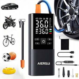 Inflador de neumáticos inalámbrico, compresor de aire portátil para automóviles - Bomba de aire inteligente de 150 PSI con luz LED, manómetro digital, batería recargable, adecuado para automóviles, motocicletas, bicicletas, bodas, viajes, bomba eléctrica para globos, bomba de bicicleta, accesorios para automóviles/artículos automotrices 11.1V 2000mAh