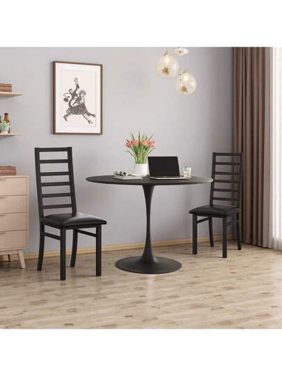 Set Of Dining Chairs Steel Legs PU Leather Seats Kitchen Living Room Zwart Grijs view 3