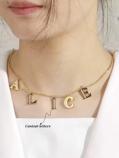 1pc Customized O-Shape Letter Necklace, Brass Cubic Zirconia 26 Letters Available, Hip-Hop Personalized Daily Wear Jewelry