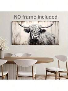 1pc Highland Cow Painting Canvas Print - Frameless Farmhouse Wall Art, Rustic Country Decor For Living Room, Bedroom, Bathroom, Office, Or Cafe - Perfect Gift Idea, Living Room Decor | Rustic Farmhouse Style | Cow Decor,No Frame