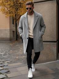 Herrmode i enfärgad jacka, design med skårad krage och knappar, herrmodell med minimalistisk och snygg vindjacka, bekväm och mångsidig, varm för vardagsbruk, lämplig för arbete