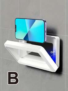 1pc Shower Phone Stand, 360 Rotation, Touch Shower Phone Stand Box Bathroom Bath Waterproof Anti-Fog Phone Stand Kitchen Perforation-Free Storage RackSuitable For Bathroom Kitchen Walls, Compatible With IPhone1516 14 13 12 11 Pro Max XS XR Up To 6.8 Inches - White - View 6