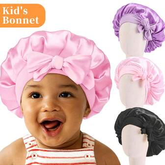 3 件套纯色儿童睡帽，丝滑系带，柔软缎面材质，呵护睡眠和头发