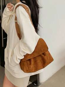 复古棕色丝绒小丑秋冬包女大容量斜挎包单肩包女包2025新款 - 棕色 - 查看 2