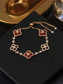 1 chiếc vòng tay hoa cỏ ba lá hồng Sakura sang trọng, vòng tay quyến rũ tinh tế dành cho nữ - Vàng - Xem 2