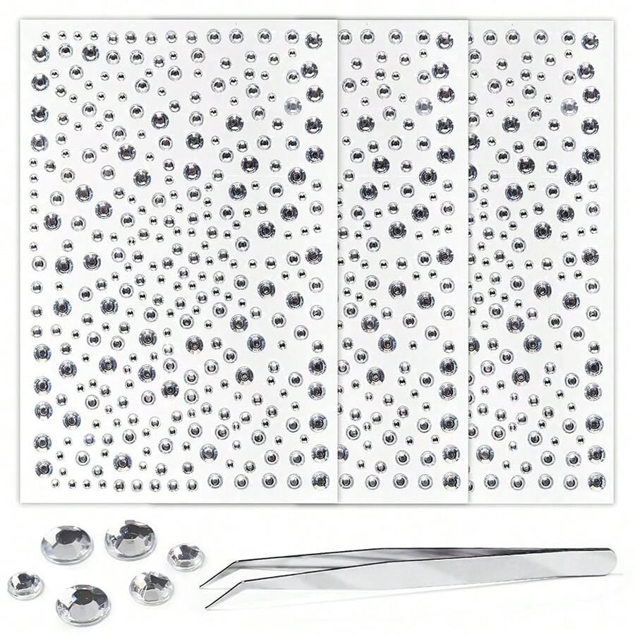 975Pcs Face Gems Hair Gems, Self-Adhesive Face Jewels Eye Jewels Rhinestones 3/4/5/6 Mm DIY Face Gems Stick On, Hair Body Rhinestones Gems Crystals Pearls For Face Makeup, Crafts (Gem_White){Inchcolor_nameinch:Inchgem_whiteinch} - 寶石白 - 查看 1
