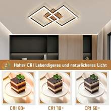 homefire 1/2ER LED Ceiling Light, Modern Ceiling Lamp For Bedroom Or Living Room, 2 Lights, 24W, Wooden Ceiling Lamp, Wood Color, 3000K Warm White, Square Kitchen Lamp, Ceiling Lighting For Bedroom, Hallway, Dining Room, Office, Ramadan - 2 hình vuông ngọn lửa - Xem 5