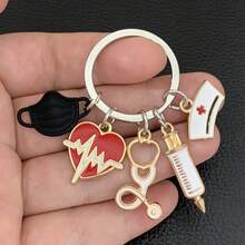 Nurse Doctor Mask Keychain Medical Staff Key Ring Nurses Day Accessories - 粉紅色口罩 - 查看 2