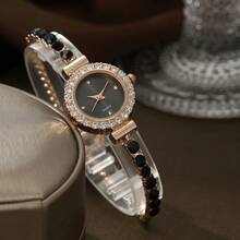 1 pieza Reloj de aleación + Set de 4 piezas de joyería de corona de oro rosa