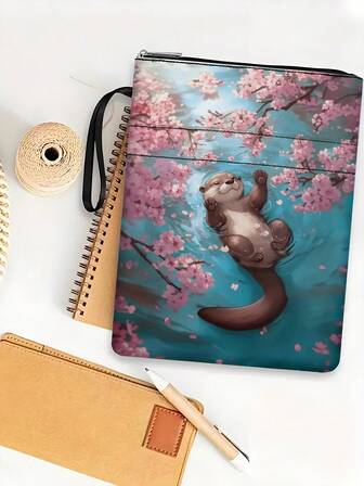 1pc Cute Sloth Themed Zippered Book Cover, Paperback Book Protector, Paperback Book Jacket, Book Cover, Book Sleeve, Printed Book Bag With Front Pocket, Washable Book Box, Multi-Functional Book Storage Bag, Suitable For School, Students, Teachers, Book Lovers
