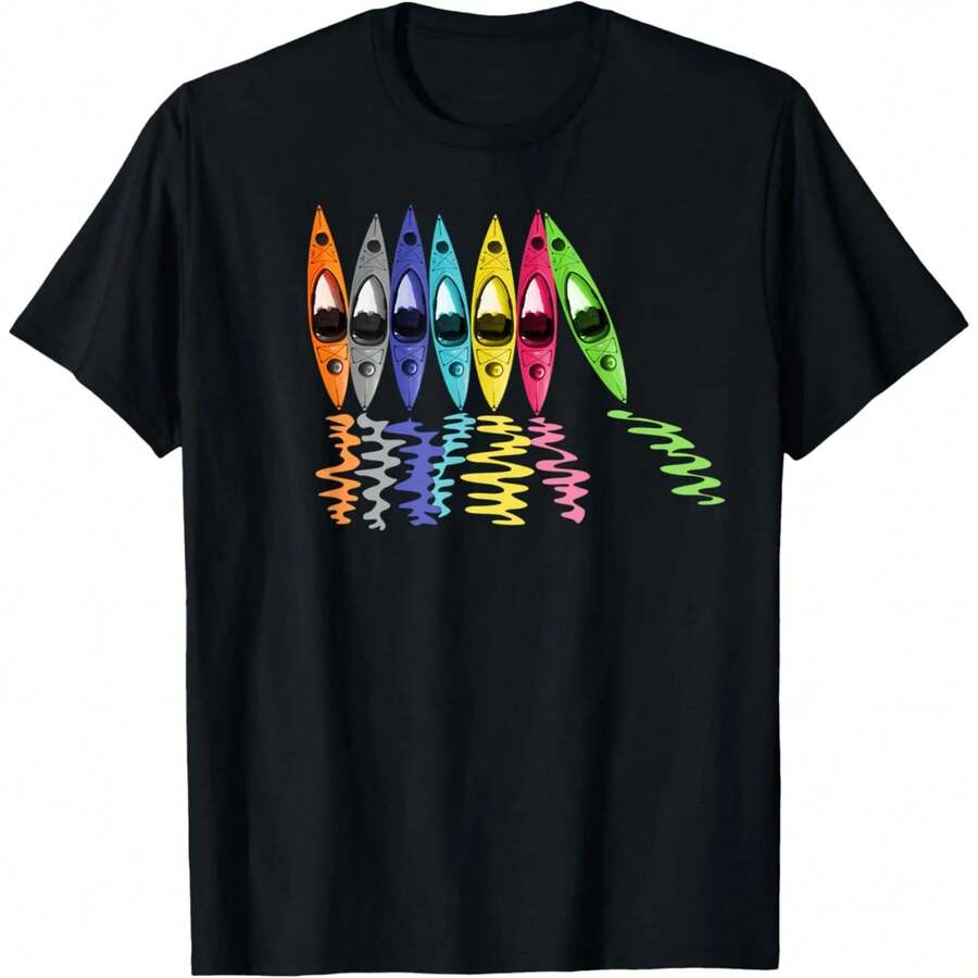 Colorful Kayaks Outdoor Adventure Kayaking Boating T-Shirt - 黑色 - 查看 1