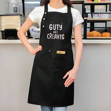 1pc Adjustable Length Adult Apron - Durable Polyester Kitchen Apron With Bold "GUTY AKA CREAKTG" Text Design, Black & White Contrast, Adjustable Straps For Cooking, Baking, Grilling, Baking Accessory, Casual Kitchenwear, Comfortable Fit, Cooking Accessory, Statement Kitchenwear, Highquality Fabric, Professional Chefs - AZX0001 - 查看 3