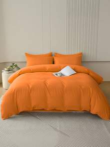 2/3件套床上用品，纯色亲肤床上用品套装，简约风格床上用品套装，舒适柔软透气，是复活节、母亲节和节日礼物的理想之选，适用于单人床/双人床/大号床/特大号床 - 非常适合卧室、客房、宿舍，包含1件被套和1/2件枕套（不含填充物），可机洗。 - 橘色 - 查看 10