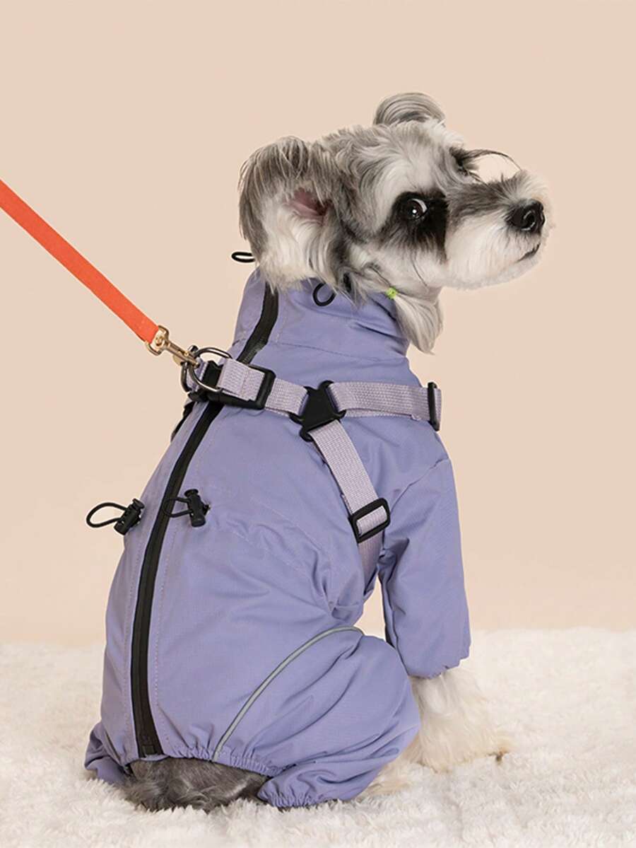 A Four-Legged Windproof Pet Jacket With A Chest And Back Design, Leash-Compatible, New Style, Warm And Cold-Resistant Pet Clothing - Purple - View 1