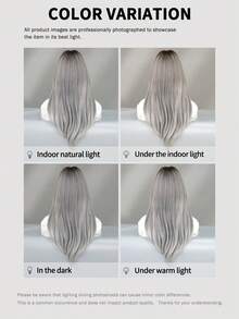 Gorgeous-24 Inch Layered Grey Wigs For Women, Long Straight Wigs With Curtain Bangs, High Density Fluffy Synthetic Heat Resistant Fiber Hair Wig For Anime Cosplay Wear, Music Festival Party Use - 漸變灰色 - 查看 8