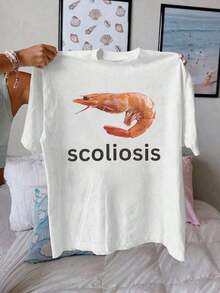 Fun Women's T-Shirt With Letter Print, Round Neck, Short Sleeves, Casual For Everyday Wear, Summer Tops - trắng - Xem 1