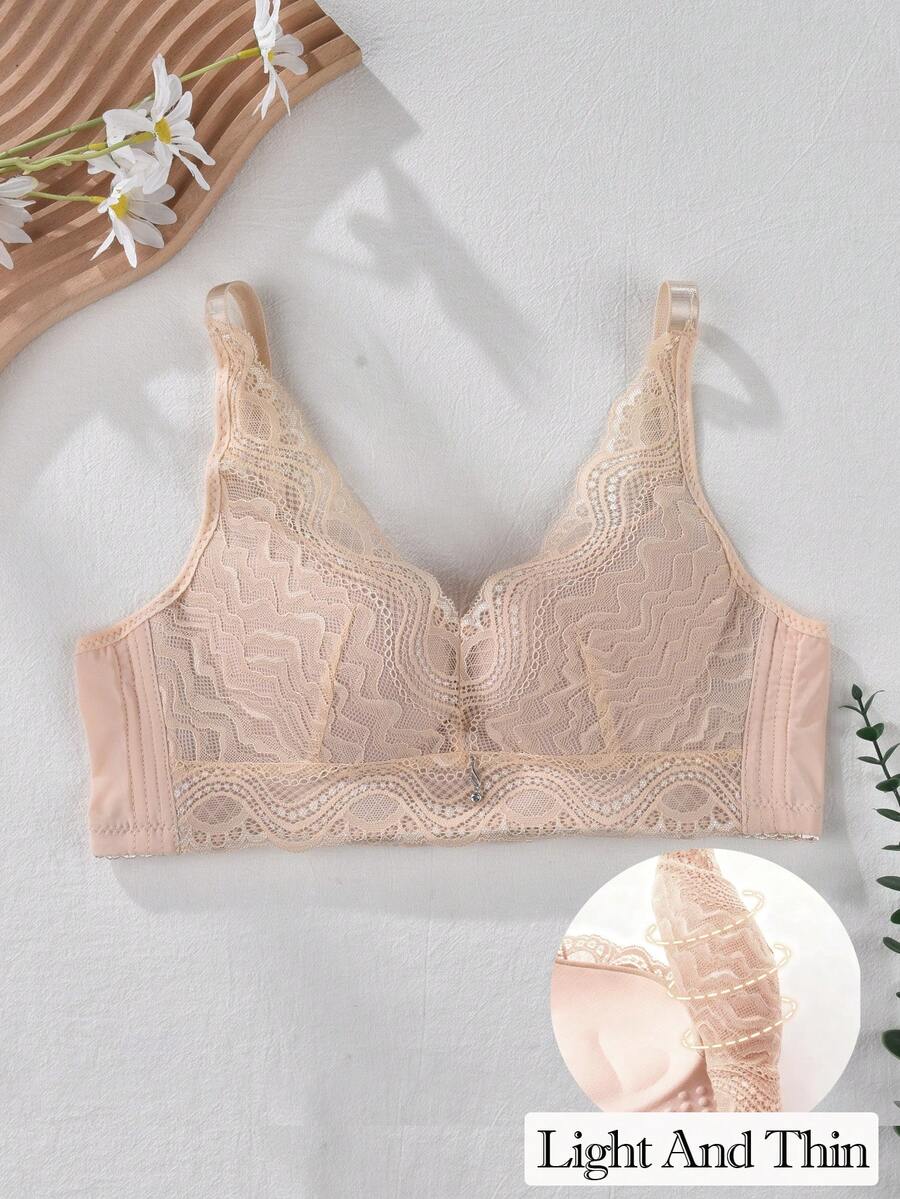 Metallic Decor Comfortable Seamless Push-Up Bra, Lingerie - Beige - View 1