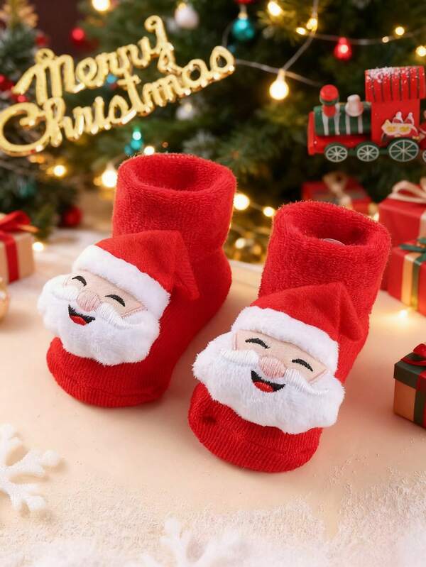 Infant Christmas Socks,1 Pair Of Christmas Thickened Terry Socks, Suitable For Newborn Baby Boys And Girls, Warm And Comfortable Autumn And Winter Baby Socks, Baby Christmas Gift