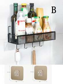 1 件黑色铁质浴室收纳架，壁挂式厨房收纳篮，免打孔浴室和厨房收纳架