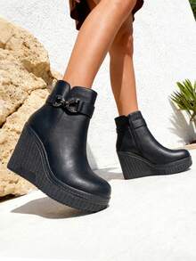 TULIPANO Botines de mujer cómodos y elegantes para otoño invierno botas bajas botín mujer estilo casual perfectos para el día a día botas cortas versátiles para cualquier ocasión y outfit - Negro - Ver 1