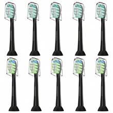 Cabezales de repuesto para cepillo de dientes Sonicare, cabezales de cepillo de dientes eléctrico compatibles, paquete de 10, Negro - Negro - Ver 1
