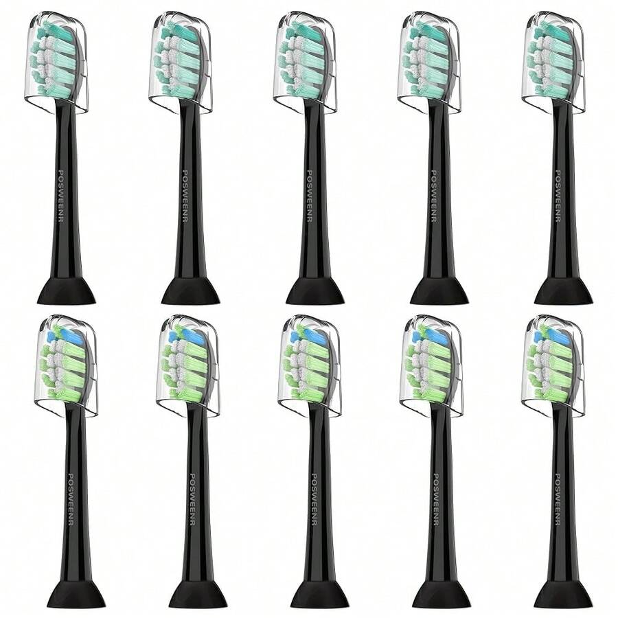 Cabezales de repuesto para cepillo de dientes Sonicare, cabezales de cepillo de dientes eléctrico compatibles, paquete de 10, Negro - Negro - Ver 1