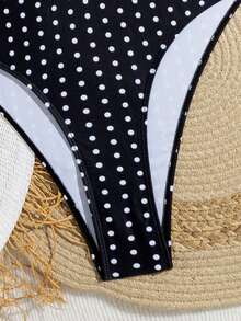 New Fashionable Polka Dot Front & Hollow Rose Decor Halter One-Piece Swimsuit For Women, Suitable For Beach & Holiday