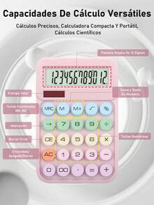 2/4/6  Pieza Calculadora De Escritorio Mecánica Con Teclado Mecánico De Colores Claros, Calculadora De Oficina 12 Dígitos Pantalla Grande. Doble Suministro De Energía (batería Solar + Batería) - 6 piezas - Ver 9