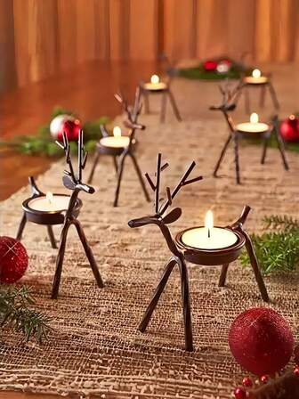 2pcs Christmas Brown Reindeer Candle Holders, Creative Iron Deer Candle Holders (Candles Not Included), Suitable For Christmas Party Table Decor, Birthday Gifts, Room Decor, Home Atmosphere, Aromatherapy Candle Holders, Tabletop Decor Home Decor Christmas Decorations, Christmas Gifts